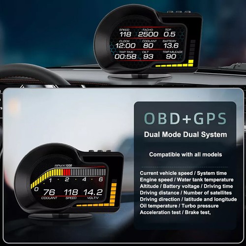 Display Alarm Car HUD Digital Gauge RPM Turbo Speedometer Temp Head Up GPS OBD2♡ - Picture 6 of 21