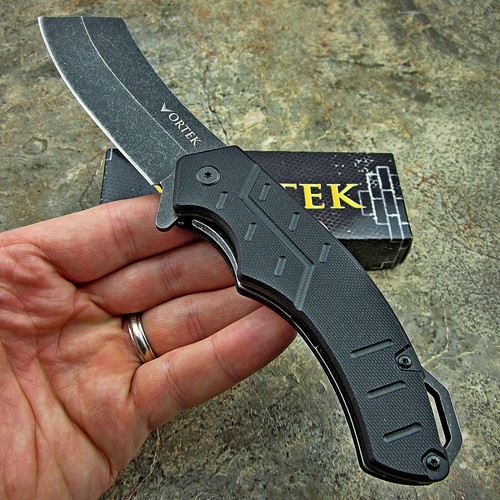 VORTEK BRUTE Large Cleaver Blade Ball Bearing Flipper Folding Pocket Knife Black