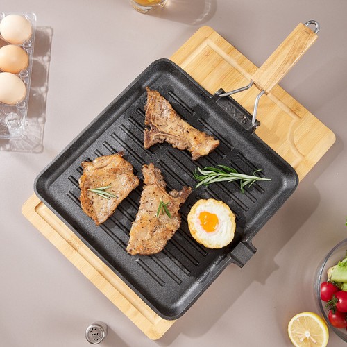 Cast Iron Griddle Frying Pan Grill Non-Stick Skillet Cooking Fry Rectangle Steak - Picture 15 of 30