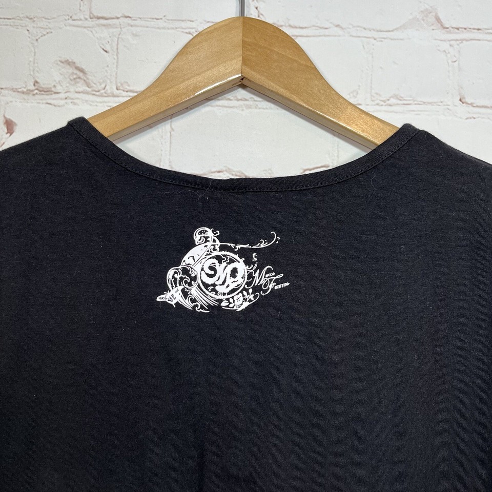 Mecca Femme T Shirt Womens Medium Black Rhinestone Graphic Top Short
