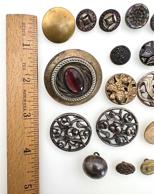 40 Antique Art Nouveau Button Lot Metal, Glass, Brass 40 Antique Art Nouveau Button Lot Metal, Glass, Brass