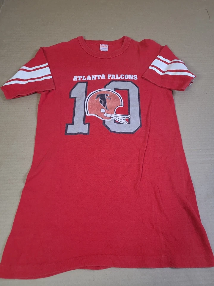 80 年代亚特兰大猎鹰队 T 恤冠军 M 码 #10 头盔单针美国制造复古 — 第 2/4 张图片