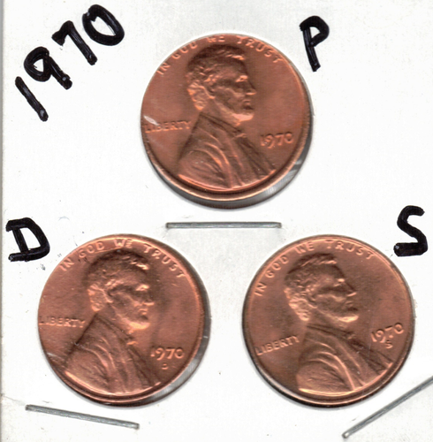 1970 P , D AND S LINCOLN CENTS IN BRILLIANT UNCIRCULATED CONDITION ( 3 COINS ) - Picture 3 of 4
