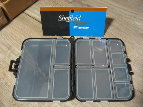 Sheffield Fly Fishing Tackle Box 12 Compartments / Black Case 4 3/4" x 4"