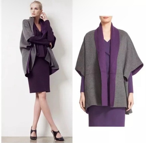 Armani Collezioni Lana Reversibile 2 Poncho Mantello Tasche Medio Ruggine Arancione Grigio - Foto 2 di 14