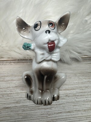 Vintage Small Kitsch Googly Eyed Dog with a Bug Figurine; Made in Japan