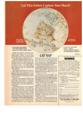 Kitten Classics Plate Collection Vintage Print Ad 1993 Pam Cooper Cat Nap 