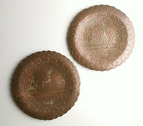 Juego de 2 platos decorativos egipcios de cobre de Oriente Medio 22 cm de ancho - Imagen 2 de 15