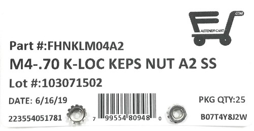(25) M4-.70 Stainless Steel K Lock Keps Lock Nuts (K-Loc) Metric Lock Nuts A2 - Picture 2 of 5