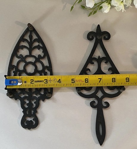 Two Fancy Vintage Cast Iron Trivets Black J.Z.H Teardrop 1952 - Picture 3 of 9