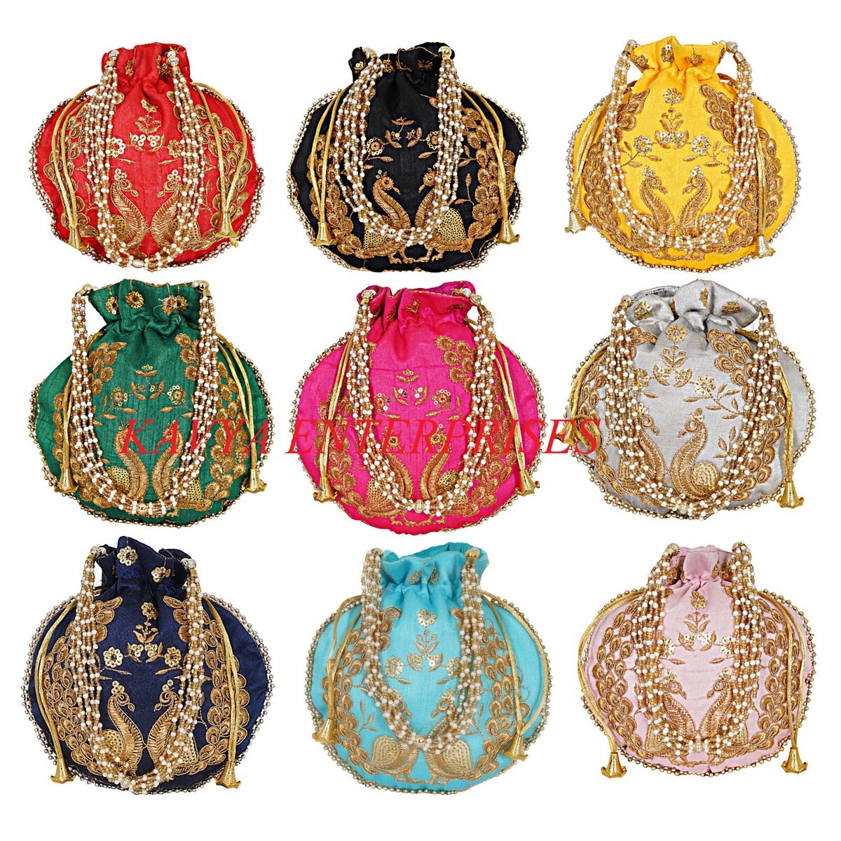 Indian Ethnic Fabric Potli Bag for Women Wedding Party Purse with Drawstring IGH Indian Handmade Green Potli Bag Women main image 2