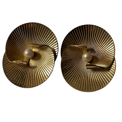 VTG Napier Sterling Layered Faux Pearl Earrings Gold Tone  display picture 1
