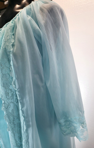 Vintage hellblau Deena Peignoir Nachthemd Morgenmantel Set transparente Spitze Größe Small - Bild 11 von 21
