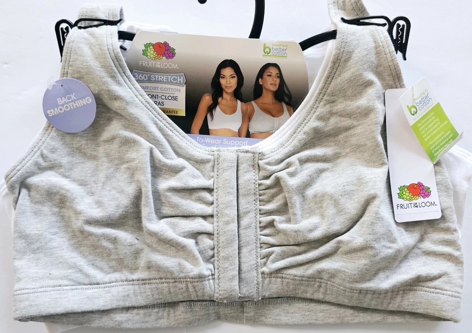Fruit of The Loom Women's Front Close Bra, 2 Pack, 360 Degree Stretch Cotton Bra - Image 3 of 4