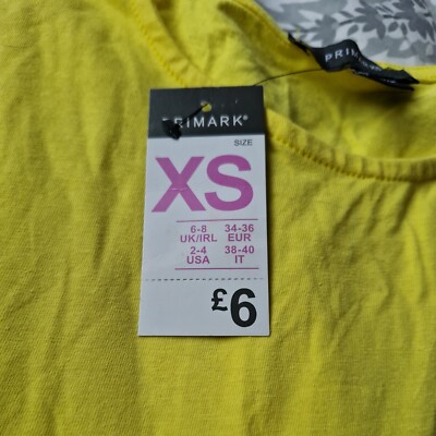 Ladies Yellow Primark Top Size 6-8 UK