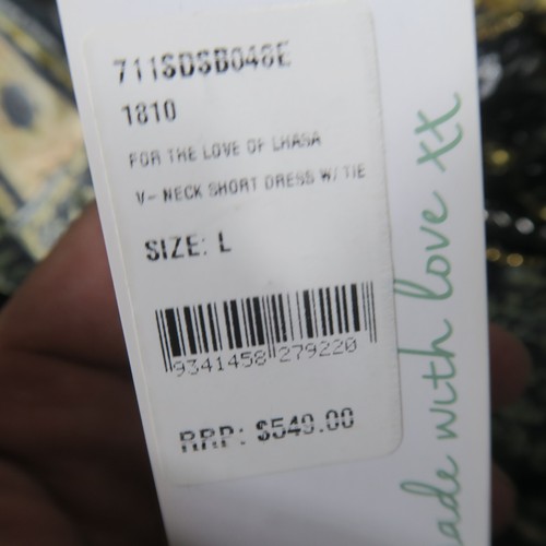 Camilla Mini Dress Large 14 Green For The Love of Lhasa V-Neck Short W/Tie $549 - Foto 12 di 17