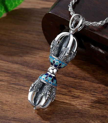 Men's Buddhist Amulet Cloisonne Vajra Necklace Pendant Stainless Steel jewelry - Picture 1 of 7