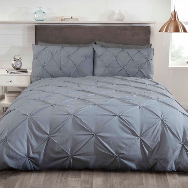 Balmoral Pin Tuck Grey Duvet Cover Pillowcase Set Double For