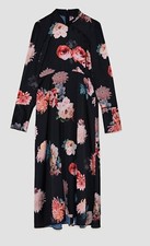 ZARA Printed Midi Dress With High Collar & Long Sleeves With Wide Cuffs Size-M