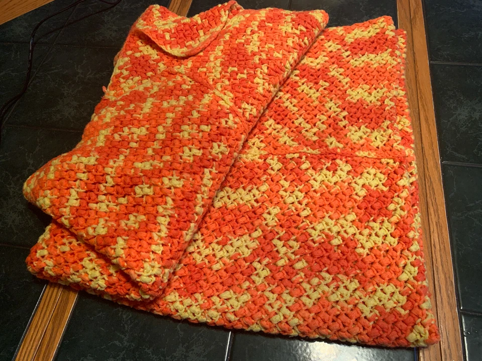 MANTA DE GANCHILLO ABUELA NARANJA AMARILLO 36X72 GRANDE AFGANA HECHA A MANO DE COLECCIÓN Foto 4 de 4