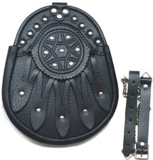 Scottish 100 Real Leather Hunting Sporran Decorated with Metal Studs  Leather