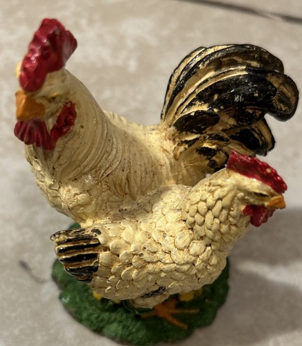 2 statuine pulcini gallina e gallo multicolore vintage fattoria 4 pollici plastica - Foto 4 di 6