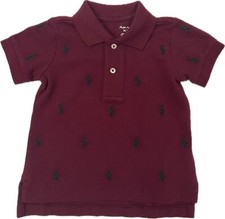 Ralph Lauren Baby Boys Polo Shirt Mesh Logo Embroidered Burgundy Red Size 9M