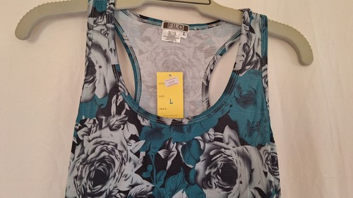 FILO FLORAL STRETCH ROSE PRINTED GREEN WOMEN DRESS SIZE L - Picture 2 of 6