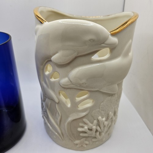 Lenox Dolphin Undersea Discovery Candle Holder with Blue Glass Insert Read - Picture 2 of 17