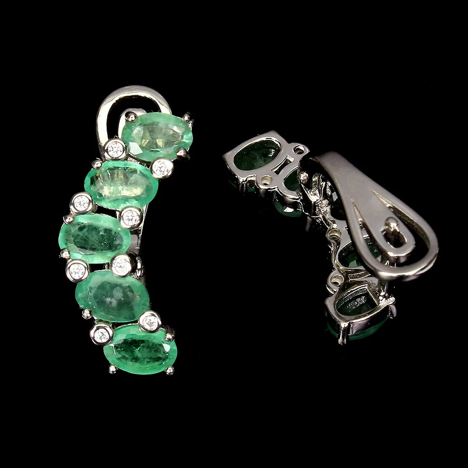 925 Sterling Silver Earrings Oval Emerald 6x4mm Simulated Cz Gemstone Jewelry - Image 3 of 4