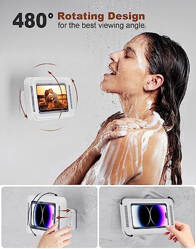 Upgraded Shower Phone Holder Waterproof with Speaker Hole Screentouch A-White - Picture 5 of 7