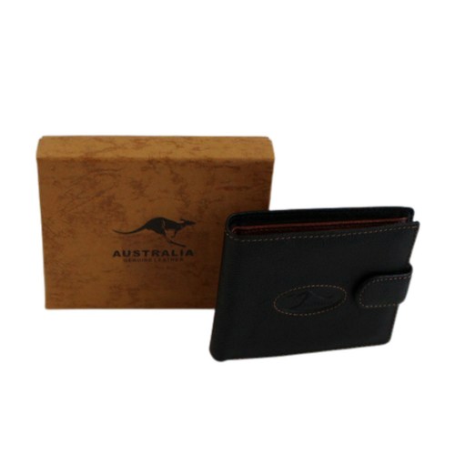 Premium Leather Mens Coin Wallet Embossed Kangaroo Black Tan Australia Souvenir - Picture 2 of 9