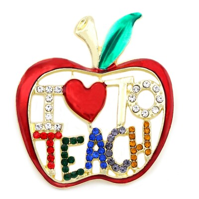 I LOVE TO TEACH Apple Brooch Pin Teacher Appreciation Week Christmas Gift Box