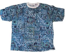 Vintage Gitano Womens Shirt 1X 1980's Blue Abstract Print Cotton Plus 22 42