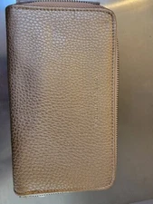 Adrienne Vittadini Studio Gold Double Zip Around Envelope Wallet Clutch 