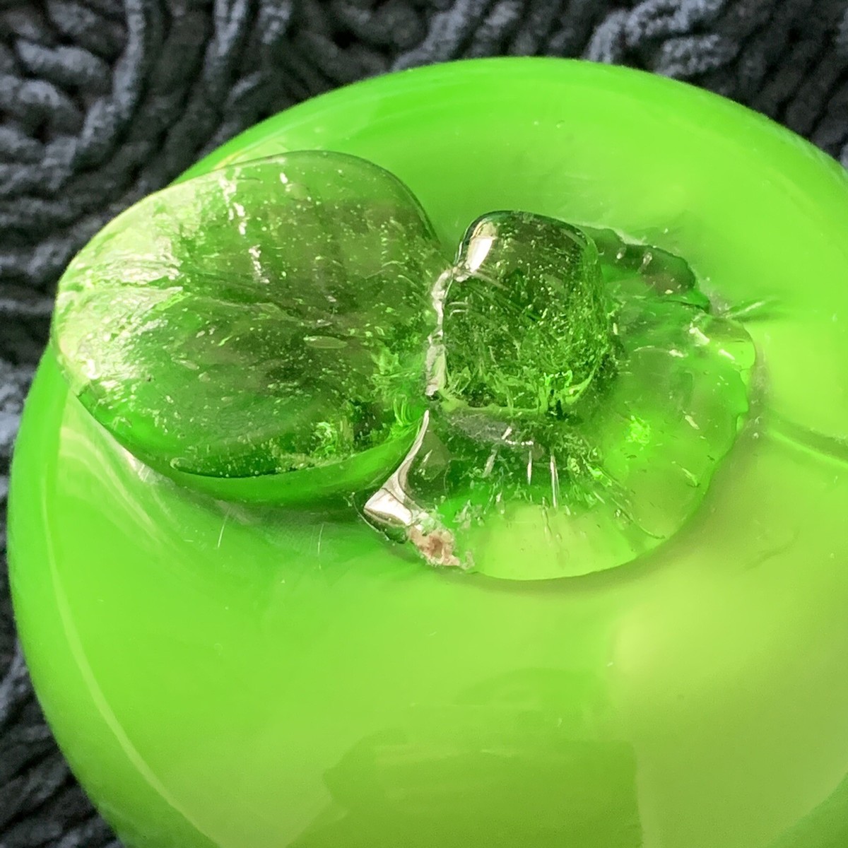 Vintage 70s Murano Style Glass Fruit Green Apple MCM Art