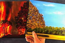 🔵 The Butterfly Effect / Original Painting, Art Deco, Tree, Environment, Fire