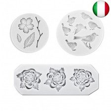 3 Pezzi Stampini Per Fondente In Silicone Con Foglie Di Fiori E Uccelli, Stampo