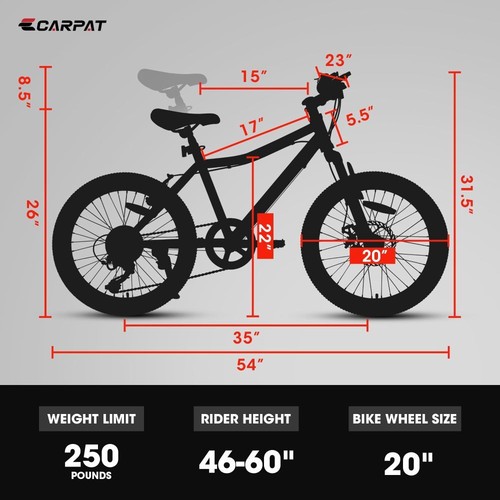 20" Boys Girls Bike, 7 Speed, Front Suspension, Disc Brake,V-Brake for Ages 8-12 - Picture 8 of 48