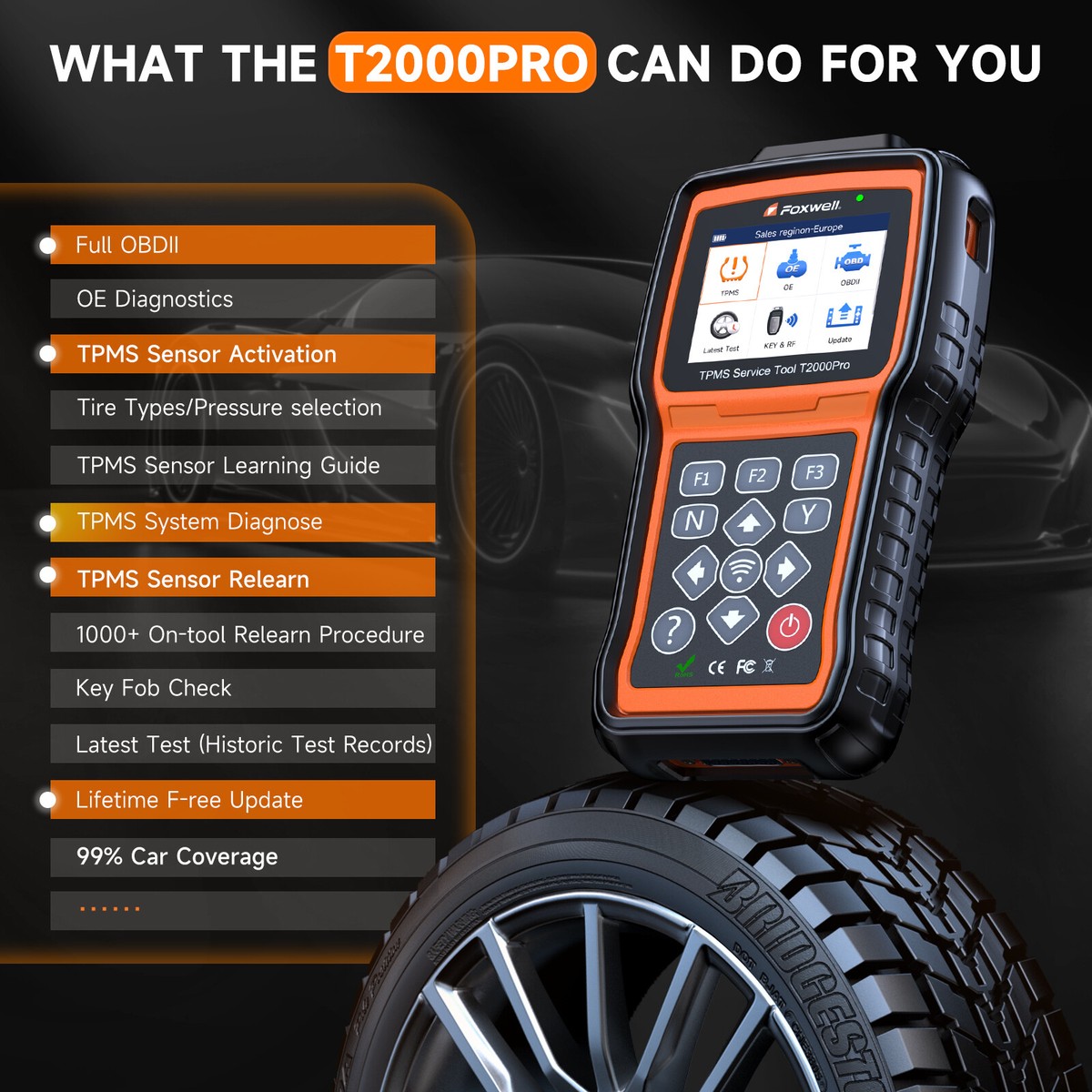 Foxwell T2000 PRO TPMS Programming Tool TPMS Relearn Reset OBD2