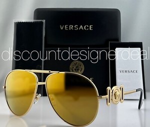 Versace Aviator Sunglasses VE2249 1002/7P Gold Metal Frame Gold Mirror Lens 65mm