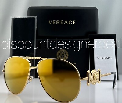 Versace Aviator Sunglasses VE2249 1002/7P Gold Metal Frame Gold Mirror Lens 65mm