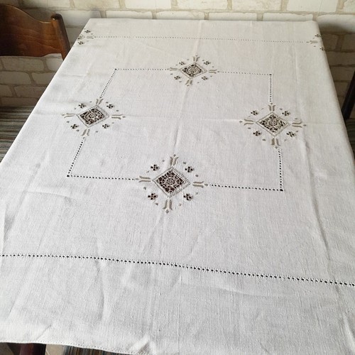 Weiße Leinen Tischdecke Italienisch Reticella Spitze Handarbeit Cutwork Hohlsaum - Bild 1 von 17