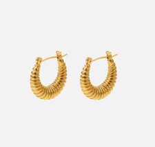 Gold Plated Stainless Steel Ribbed Hoop Earrings Thick Hoops Small Hoops for her