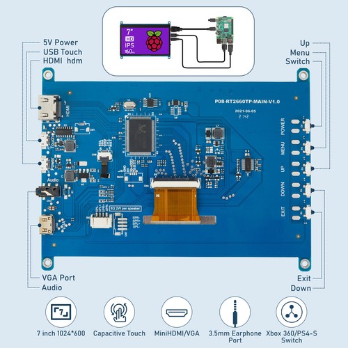 APROTII 7in Portable Monitor IPS USB HDMI Touch Screen Display for Raspberry Pi - Picture 11 of 14