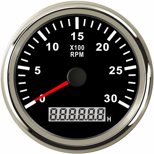 85mm Black Tachometer with Hour Meter 3000RPM For Car Truck Boat Red Led 12V/24V - Picture 1 of 7