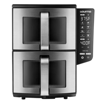 Gourmia Dual Basket Air Fryer Smart Finish 4Layer Cooking | eBay