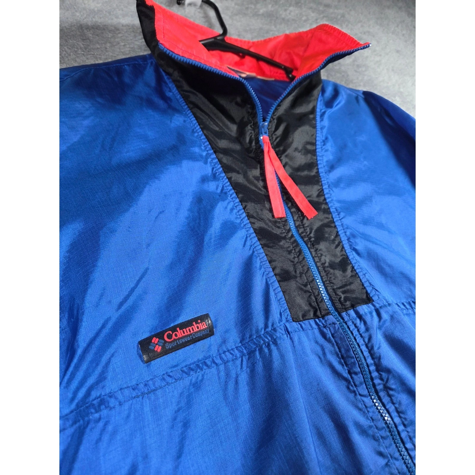 Columbia Windbreaker Jacket Mens S Blue Pink Vintage Colorblock Radial Sleeve