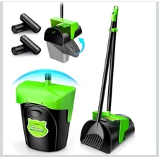 LONDU Odor Blocking Pooper Scooper Large Swivel Bin & Rake, 36" - Green/Black