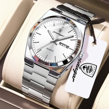 POEDAGAR Fashion Men's Watch Waterproof Luminous Stainless Quartz Watches w box